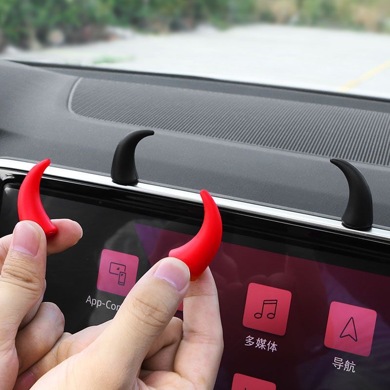 Devil Car Horns Sticker (1 Pair Black + 1 Pair Red)