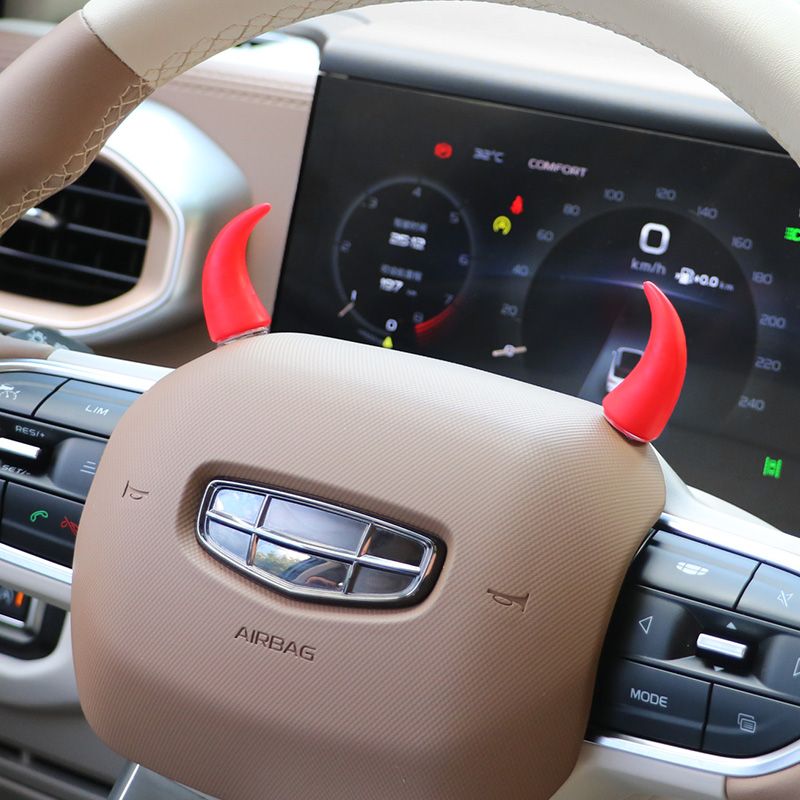 Devil Car Horns Sticker (1 Pair Black + 1 Pair Red)